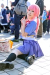 bows bowtie cosplay gasai_yuno haruha kneesocks mirai_nikki pink_hair pleated_skirt school_uniform skirt tripletails rating:Safe score:1 user:pixymisa