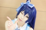 arm_warmers blue_hair cosplay dress hairbow love_live!_school_idol_project shizuki_minato sonoda_umi yellow_eyes rating:Safe score:0 user:pixymisa