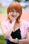 cleavage cosplay dress ichigosaki_maron nami_(one_piece) one_piece orange_hair staff vest rating:Safe score:0 user:nil!