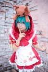 apron aqua_hair bows clover_club_(vocaloid) cosplay hatsune_miku hoodie_dress plushie project_diva ribbons suu vocaloid rating:Safe score:0 user:pixymisa