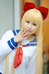 aino_minako bishoujo_senshi_sailor_moon blonde_hair cosplay hairbow mizutama_marui pleated_skirt sailor_uniform school_uniform skirt rating:Safe score:0 user:nil!