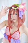bikini_top cosplay hairbow love_live!_school_idol_project miniskirt nishikino_maki red_hair skirt sunglasses swimsuit utateika-na rating:Safe score:1 user:nil!