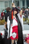 cosplay gauntlets glaive horns inu_boku_secret_service kimono mask miniskirt nakko purple_hair scarf shirakiin_ririchiyo skirt thighhighs rating:Safe score:1 user:pixymisa