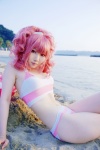anya_alstreim beach cleavage code_geass cosplay croptop hairband ocean panties pink_hair striped tatsuki rating:Safe score:3 user:nil!