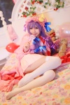 amatsuka_miyu bed cosplay dress hat lollipop patchouli_knowledge purple_hair robe stuffed_animal thighhighs touhou zettai_ryouiki rating:Safe score:2 user:nil!