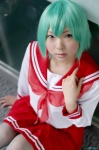 cosplay green_hair iwasaki_minami lucky_star miniskirt natsume_megumi pantyhose pleated_skirt sailor_uniform school_uniform skirt rating:Safe score:0 user:nil!