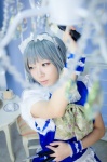 apron cosplay dress hairband izayoi_sakuya knives maid maid_uniform maropapi silver_hair touhou twin_braids rating:Safe score:0 user:nil!