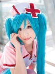 aqua_hair chii cosplay hatsune_miku koiiro_byoutou_(vocaloid) nurse nurse_cap nurse_uniform twintails vocaloid rating:Safe score:2 user:xkaras