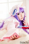 bed cosplay dress hat patchouli_knowledge purple_hair robe saku sweet_garden touhou rating:Safe score:0 user:nil!