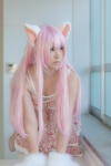 animal_ears cat_ears cosplay dress enacat_(white_version) enako original paw_gloves pink_hair rating:Safe score:2 user:nil!