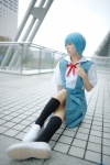 ayanami_rei blouse blue_hair cosplay jumper kneesocks maitako neon_genesis_evangelion pantyhose school_uniform sheer_legwear rating:Safe score:0 user:nil!