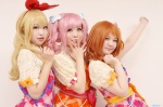 aikatsu! amahane_madoka blonde_hair cosplay dress hairbow hoshimiya_ichigo kai nachi oozora_akari orange_hair paco pink_hair side_ponytail twintails rating:Safe score:0 user:nil!