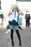 aqua_hair cosplay glasses hatsune_miku headphones necoco pantyhose pleated_skirt skirt sleeveless_blouse thighhighs tie twintails vocaloid zettai_ryouiki rating:Safe score:0 user:pixymisa