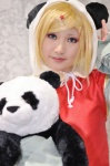 blonde_hair cosplay grey_eyes kagamine_rin koyoi_misaki panda_hat plushie robe vocaloid rating:Safe score:0 user:pixymisa