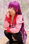 bakemonogatari cosplay pleated_skirt purple_hair reco school_uniform senjougahara_hitagi skirt thighhighs tie rating:Safe score:0 user:pixymisa
