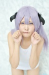cosplay hanyuu higurashi_no_naku_koro_ni horns one-piece_swimsuit purple_hair swimsuit taotsu rating:Safe score:0 user:nil!