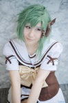 cosplay green_hair hairbow kokoa_shiroi pleated_skirt sailor_uniform school_uniform shigure_asa shuffle! skirt rating:Safe score:0 user:nil!
