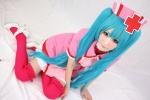 aqua_hair choker cosplay hatsune_miku momo_hana nurse nurse_cap nurse_uniform pantyhose thighhighs twintails vocaloid zettai_ryouiki rating:Safe score:1 user:pixymisa