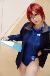 clipboard cosplay glasses goggles hair_clips hatsukoi_limited katayama_akira looking_over_glasses one-piece_swimsuit red_hair school_swimsuit stopwatch swimsuit track_suit watase_meguru rating:Safe score:2 user:nil!