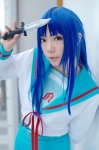 asakura_ryouko blue_hair cosplay ibara knife pleated_skirt sailor_uniform school_uniform skirt suzumiya_haruhi_no_yuuutsu rating:Safe score:0 user:nil!