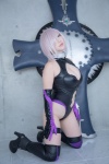bodysuit boots castle_of_glass cleavage cosplay elbow_gloves fate/grand_order fate/series gloves mash_kyrielight pink_hair saku shield thigh_band thighhighs rating:Safe score:0 user:nil!