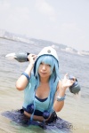 asakura_kana beach blue_hair cleavage cosplay croptop gundam msm-07_z'gok ocean pleated_skirt skirt tank_top wet rating:Safe score:0 user:nil!