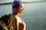 ayane_(doa) cleavage cosplay dead_or_alive headband ocean one-piece_swimsuit purple_hair swimsuit tachibana_minami wet rating:Safe score:0 user:nil!