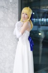 ahoge blonde_hair choker cosplay dress elbow_gloves fate/series fate/stay_night gloves hairbow nanohanana saber rating:Safe score:0 user:nil!