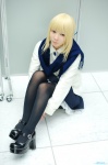 blonde_hair coat cosplay fate/series fate/stay_night maropapi pantyhose pleated_skirt saber scarf skirt rating:Safe score:7 user:nil!