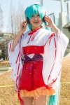 aqua_hair cosplay hakama_skirt haori hatsune_miku headset kikou_mira obi twintails vocaloid rating:Safe score:0 user:pixymisa