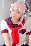 cosplay headphones natsumi_(ii) nitro_super_sonic pink_hair pleated_skirt sailor_uniform school_uniform skirt super_soniko rating:Safe score:0 user:nil!
