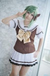 cosplay green_hair hairbow kokoa_shiroi pleated_skirt sailor_uniform school_uniform shigure_asa shuffle! skirt rating:Safe score:1 user:nil!
