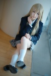 blazer blonde_hair blouse cosplay k-on! kotobuki_tsumugi pleated_skirt ribbon_tie shiina_haru skirt socks rating:Safe score:1 user:pixymisa