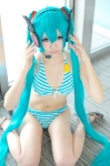 aqua_hair bikini cosplay hair_ribbons hatsune_miku headset swimsuit twintails utateika-na vocaloid rating:Safe score:0 user:pixymisa