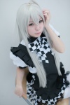 blouse bowtie cosplay green_eyes haiyore!_nyaruko-san jumper maitako nyaruko skirt thighhighs white_hair rating:Safe score:0 user:pixymisa