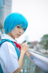 ayanami_rei blouse blue_hair cosplay jumper maitako neon_genesis_evangelion ribbon_tie school_uniform rating:Safe score:0 user:pixymisa