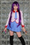 bakemonogatari blouse cosplay pleated_skirt purple_hair school_uniform senjougahara_hitagi skirt thighhighs yuni zettai_ryouiki rating:Safe score:1 user:nil!