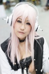 choker cleavage cosplay headphones jacket mya-ko nitro_super_sonic pink_eyes pink_hair super_soniko tubetop rating:Safe score:0 user:pixymisa