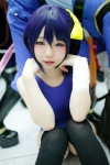 bandage blue_eyes blue_hair chuunibyou_demo_koi_ga_shitai! cosplay hairbow swimsuit takanashi_rikka thighhighs yuihara_hinase rating:Safe score:3 user:pixymisa