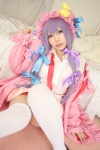 amatsuka_miyu bed blouse cosplay night_cap open_clothes patchouli_knowledge pleated_skirt purple_hair robe skirt thighhighs touhou zettai_ryouiki rating:Safe score:4 user:nil!