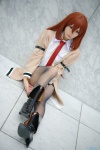 armband black_legwear blouse blue_eyes boots cosplay maitako makise_kurisu pantyhose red_hair shorts steins;gate sweater tie rating:Safe score:2 user:pixymisa