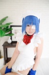 apron blue_hair cosplay eyepatch gloves hairband ikkitousen kibashi maid maid_uniform panties ryomou_shimei thighhighs rating:Safe score:0 user:nil!