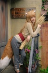 animal_ears blouse cosplay horo orange_hair rococo spice_and_wolf sweater tail trousers whistle_around_the_world wolf_ears rating:Safe score:0 user:nil!