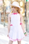 apron bakemonogatari cosplay miniskirt nisemonogatari orange_hair oshino_shinobu pira skirt straw_hat rating:Safe score:0 user:nil!