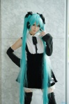 aqua_hair blouse cosplay detached_sleeves hairbows hatsune_miku headset jumper project_diva ryuga thighhighs twintails vocaloid zettai_ryouiki rating:Safe score:0 user:nil!