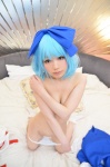 bed blue_hair cirno cleavage cosplay hairbow panties shizuku socks topless touhou rating:Questionable score:9 user:nil!