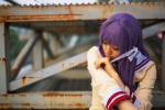 clannad cosplay fujibayashi_kyou hair_ribbons purple_hair sailor_uniform saya school_uniform rating:Safe score:2 user:nil!