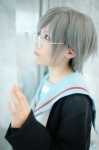 cardigan cosplay glasses nagato_yuki nakao sailor_uniform school_uniform silver_hair suzumiya_haruhi_no_yuuutsu rating:Safe score:0 user:nil!