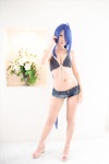 ahoge bikini_top blue_hair cleavage cosplay denim ikkitousen kanu_unchou kibashi shorts swimsuit rating:Safe score:3 user:nil!