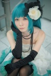 aqua_eyes aqua_hair cosplay dress elbow_gloves flower gloves hatsune_miku headdress just_a_game_(vocaloid) maropapi necklace petticoat thighhighs tiered_skirt twintails vocaloid rating:Safe score:1 user:pixymisa